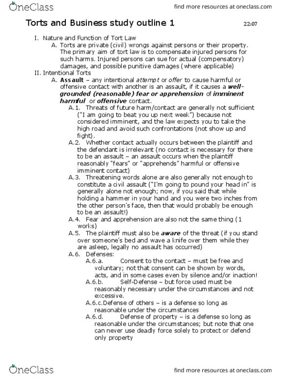 BUS 207 Lecture Notes - Lecture 2: Intentional Tort, False Light, Cierva C.6 thumbnail