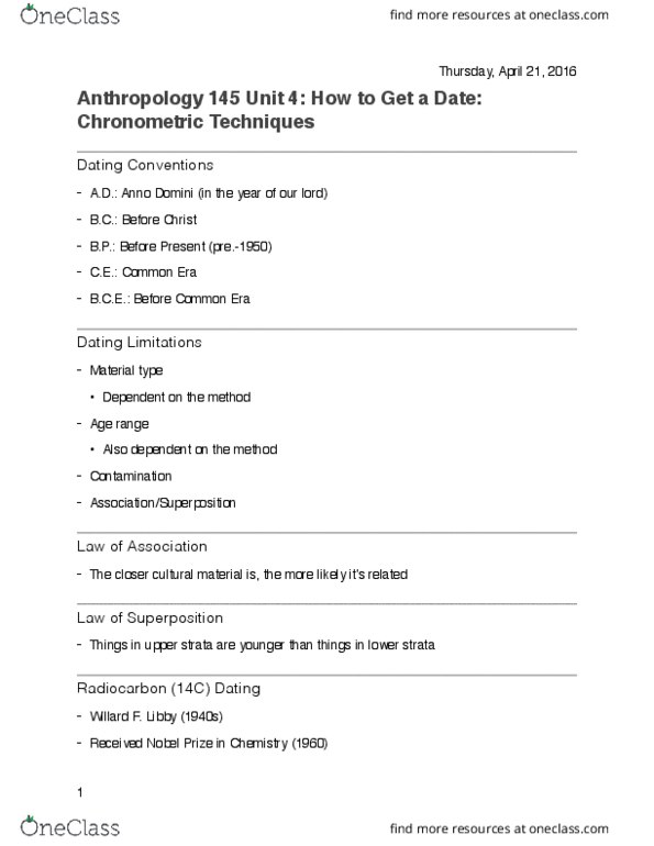 ANTH 145 Lecture Notes - Lecture 7: Radiocarbon Dating, Cosmic Ray, Common Era thumbnail