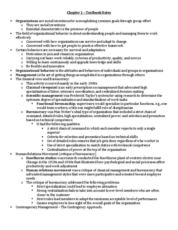 COMMERCE 1BA3 Chapter Notes - Chapter 1: Human Relations Movement, Hawthorne Effect, Western Electric thumbnail