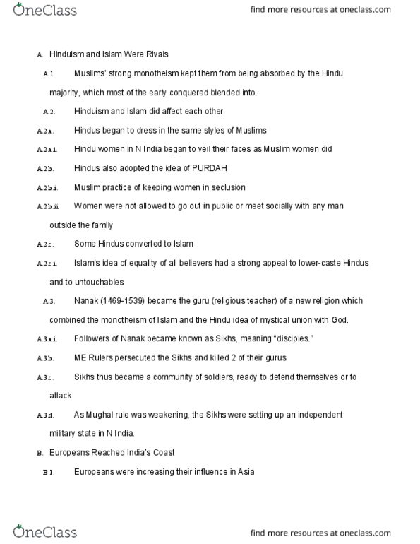 HIST 10800 Lecture Notes - Lecture 27: Guru Nanak, Indian Ocean Trade thumbnail