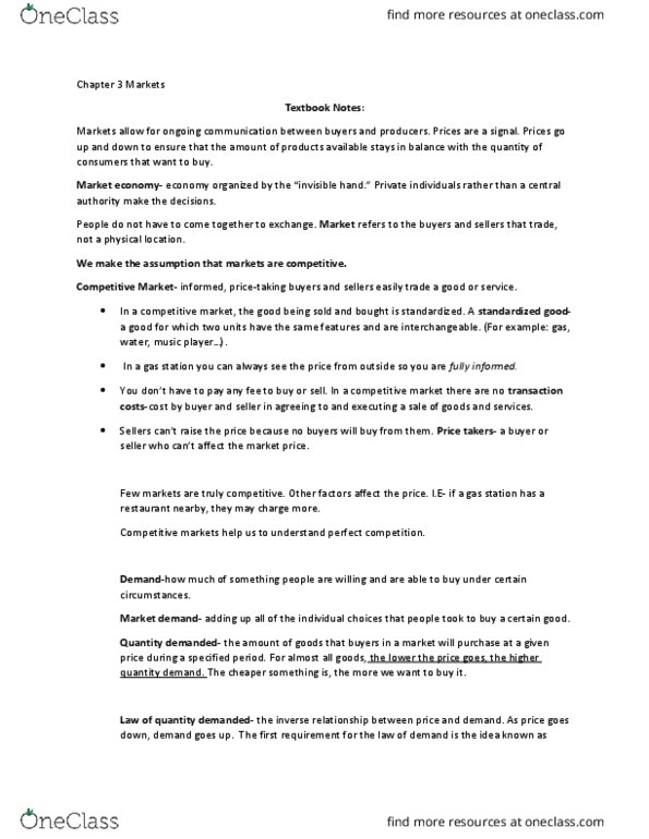 ECO 2013 Chapter Notes - Chapter 3: Ceteris Paribus, Perfect Competition, Demand Curve thumbnail