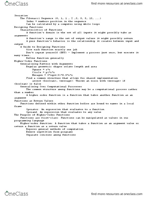 COMPSCI 61A Lecture Notes - Lecture 6: Higher-Order Function, Firstclass, Operand thumbnail