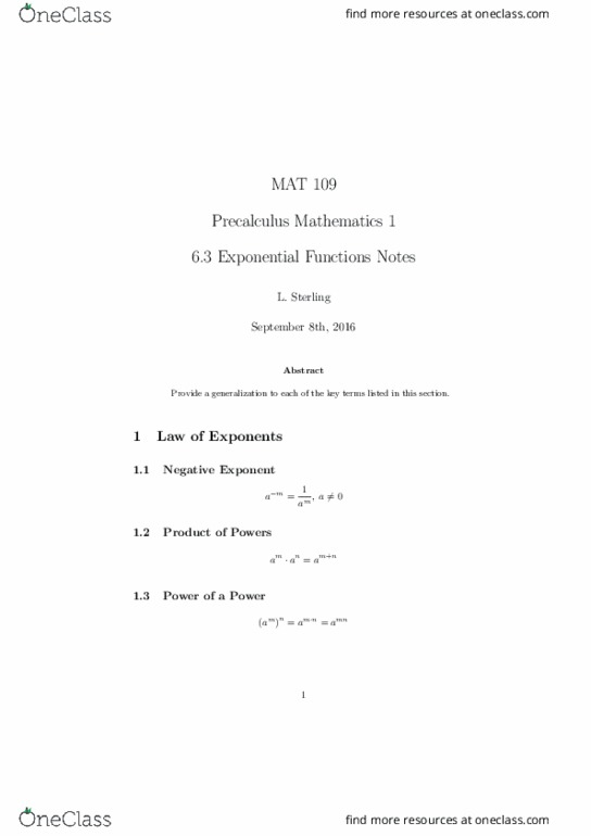 MAT 109 Lecture Notes - Lecture 15: Exponentiation, Monomial, Real Number thumbnail