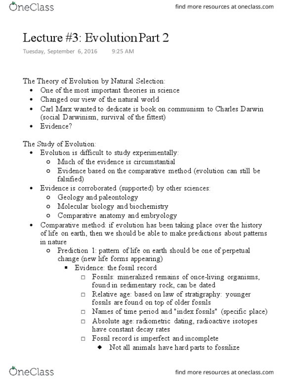 BIOL 101 Lecture Notes - Lecture 3: The Yes Album, Radiometric Dating, Comparative Anatomy thumbnail