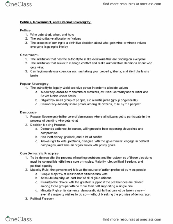 BIOL 206 Chapter Notes - Chapter 1: Political Freedom, Direct Democracy, Social Conflict thumbnail