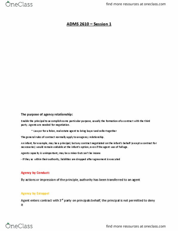 ADMS 2610 Lecture Notes - Lecture 6: Estoppel thumbnail