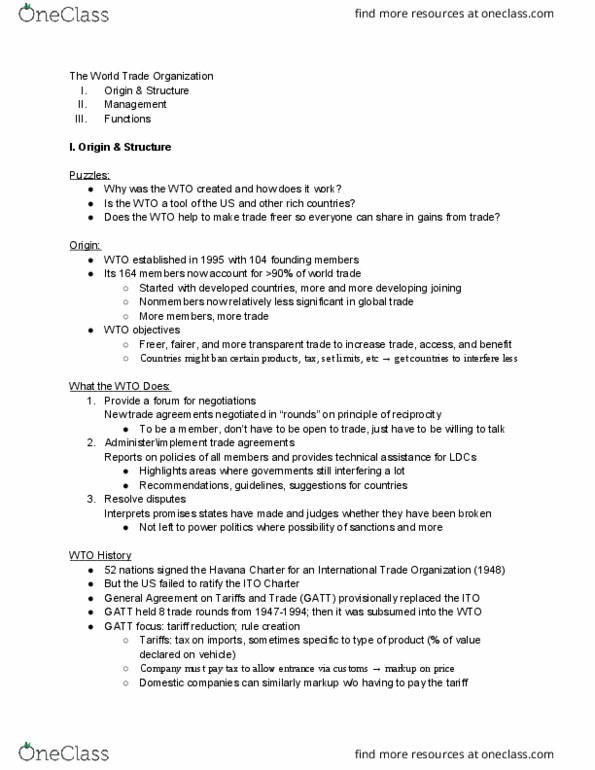 IGS 10a Lecture Notes - Lecture 4: International Trade Organization, Uruguay Round, Corn Syrup thumbnail