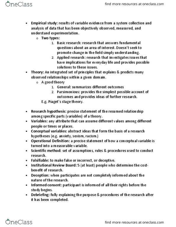 PSYS 001 Lecture Notes - Lecture 1: Institutional Review Board, Operational Definition, Naturalistic Observation thumbnail