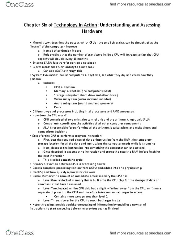 CIS 1200 Chapter Notes - Chapter 6: Expresscard, Hyper-Threading, Control Unit thumbnail