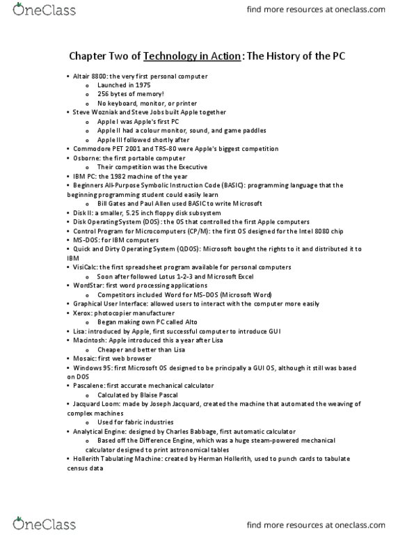 CIS 1200 Chapter Notes - Chapter 2: Commodore Pet, Herman Hollerith, Steve Wozniak thumbnail