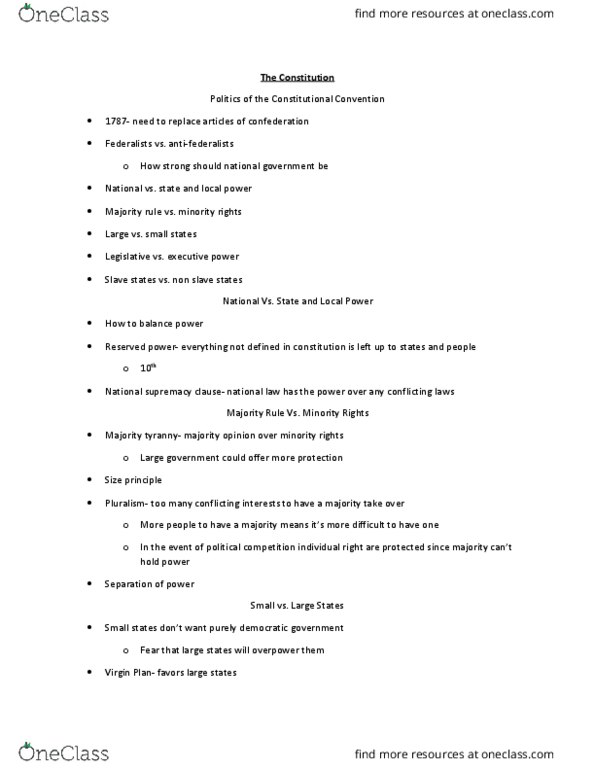 POL 10100 Lecture Notes - Lecture 3: Supremacy Clause, Legislature, Single Person thumbnail