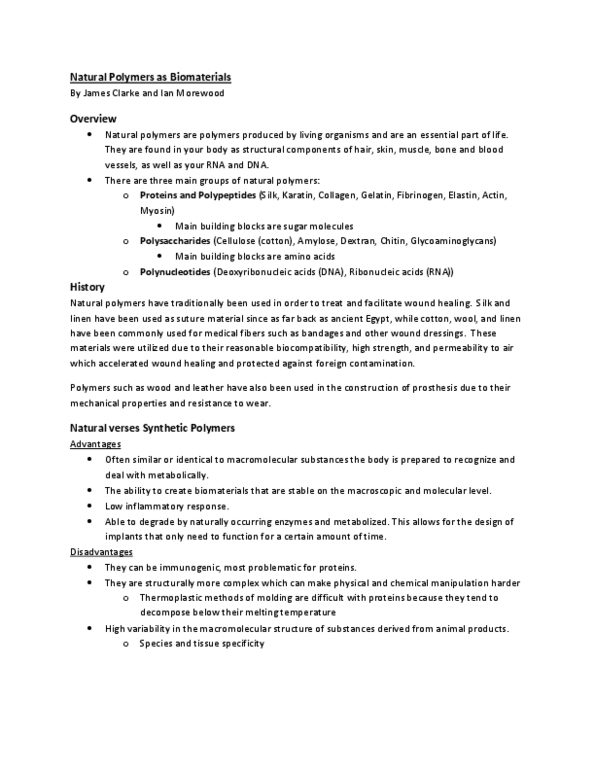 MECH 478 Lecture Notes - Macromolecule, Wound Healing, Biomaterial thumbnail