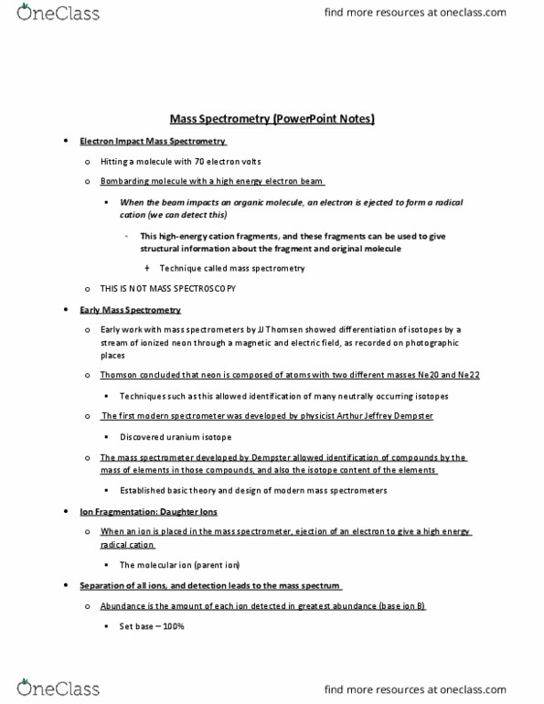 CHEM 2444 Lecture Notes - Lecture 2: Arthur Jeffrey Dempster, Mass Spectrometry, Radical Ion thumbnail