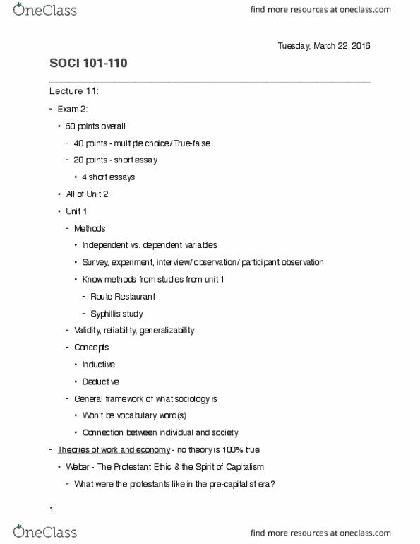 SOCI 101 Lecture Notes - Lecture 12: Syphilis, Mcdonaldization, Participant Observation thumbnail