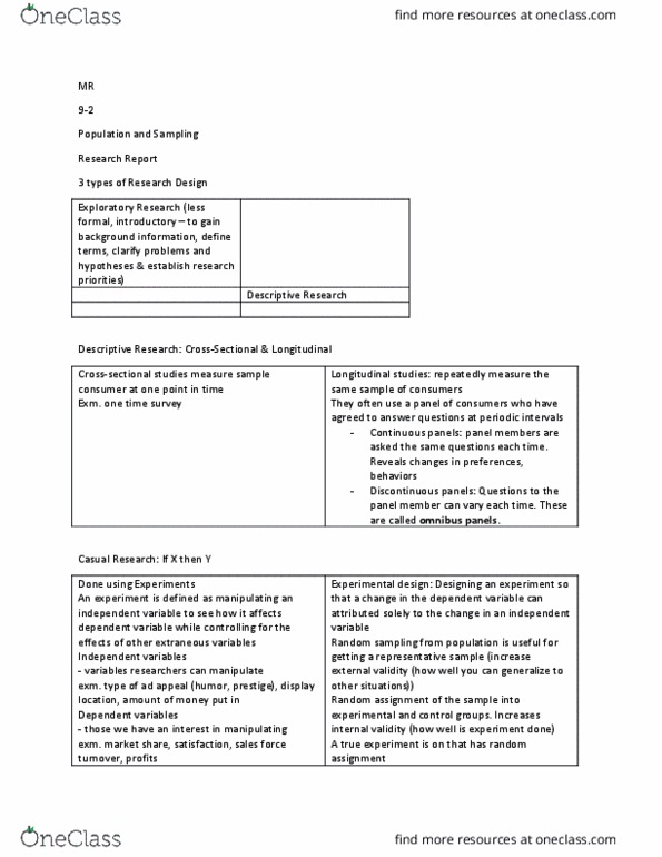 MKT 3340 Lecture Notes - Lecture 15: Longitudinal Study, Design Of Experiments, Experiment thumbnail