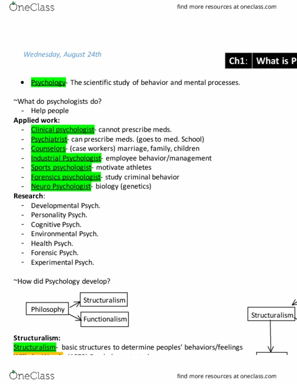 PSYCH 100 Lecture Notes - Lecture 1: Kurt Koffka, Wilhelm Wundt, Psychoanalysis thumbnail