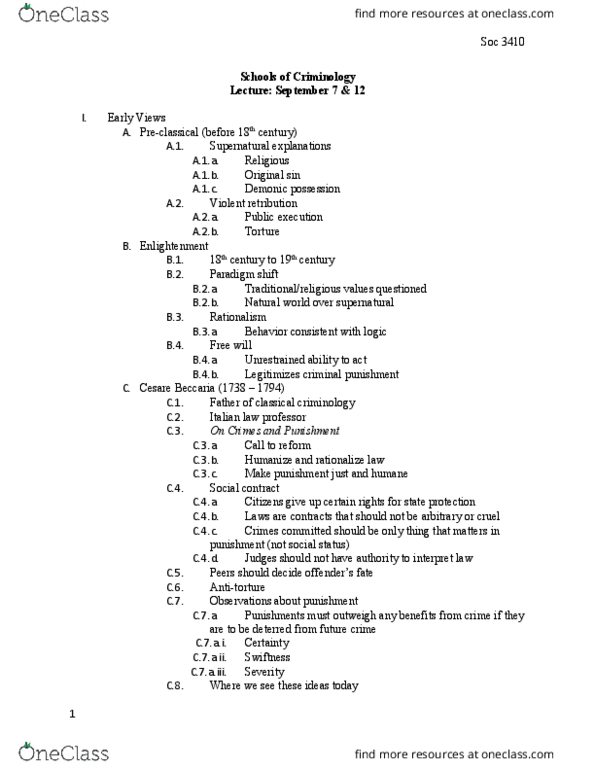 SOCIOL 3410 Lecture Notes - Lecture 3: Cesare Beccaria, Jeremy Bentham, Demonic Possession thumbnail