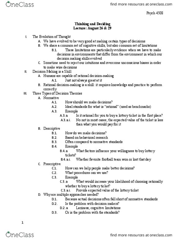 PSYCH 4508 Lecture Notes - Lecture 1: Decision-Making, Laziness, Psych thumbnail