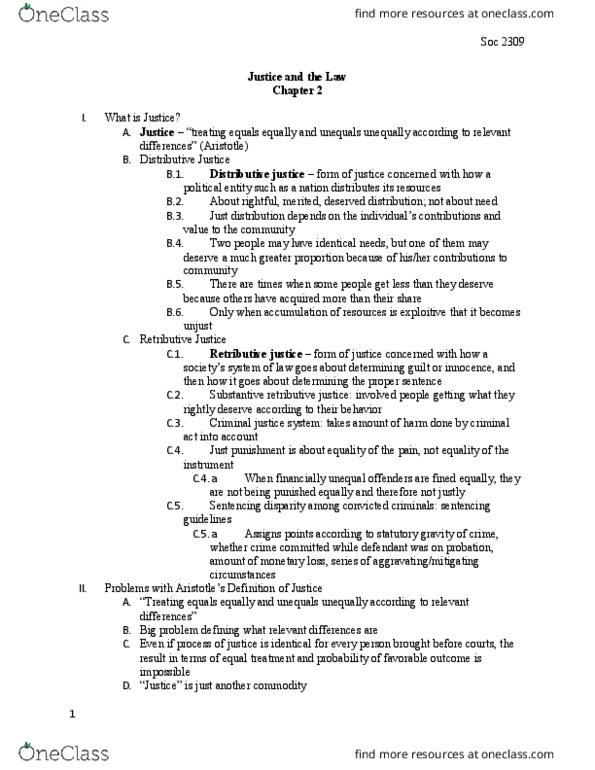 SOCIOL 2309 Chapter Notes - Chapter 2: Retributive Justice, Legal Realism, Distributive Justice thumbnail