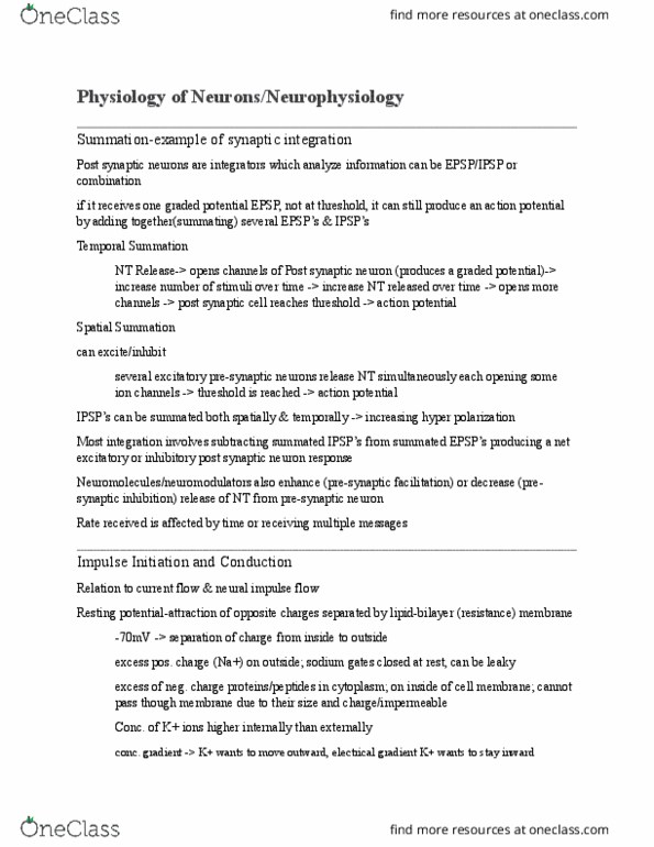 BIOL 2221 Lecture Notes - Lecture 40: Membrane Potential, Resting Potential, Myelin thumbnail