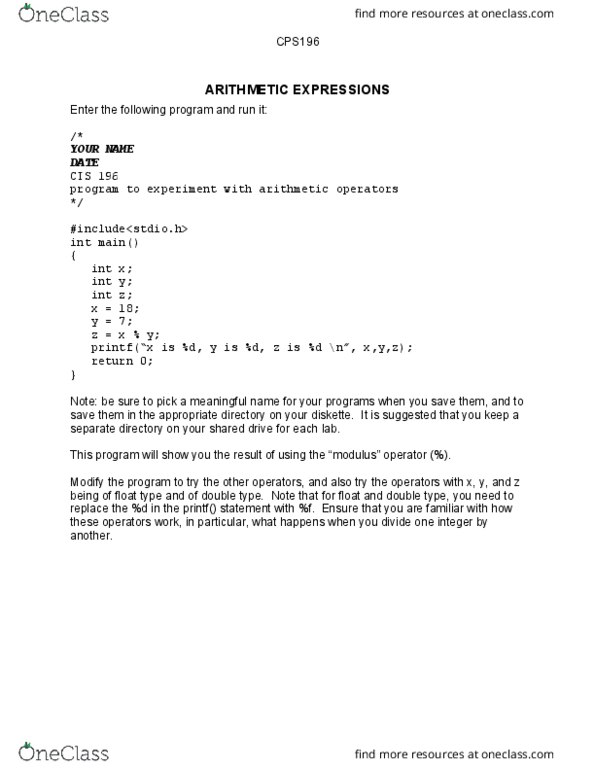 CPS 196 Lecture Notes - Lecture 2: Floppy Disk, Scanf Format String thumbnail