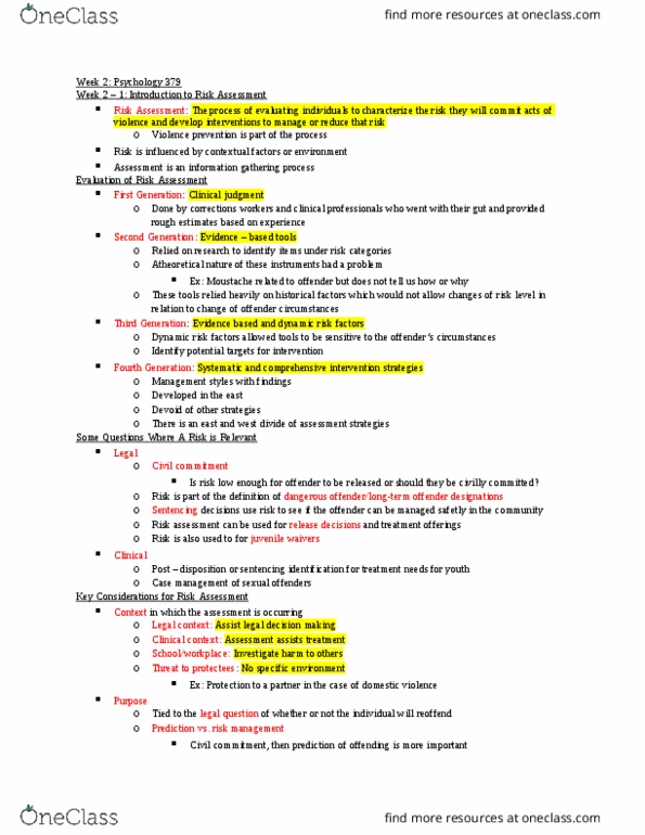 PSYC 379 Lecture Notes - Lecture 2: Medical History, Risk Assessment, Predictive Validity thumbnail