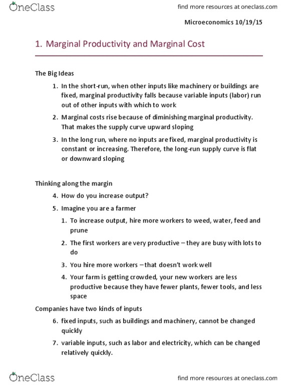 ECON 103 Lecture Notes - Lecture 13: Marginal Cost, Marginal Product thumbnail