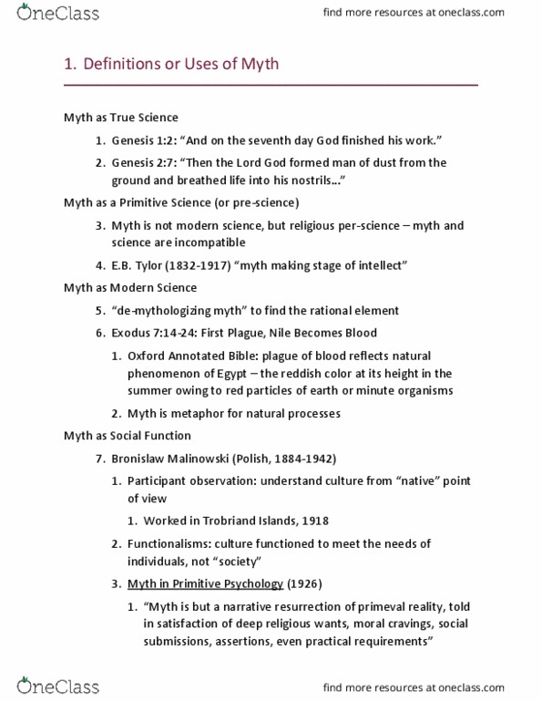 HISTORY 112 Lecture Notes - Lecture 8: Oxford Annotated Bible, Mircea Eliade, Trobriand Islands thumbnail