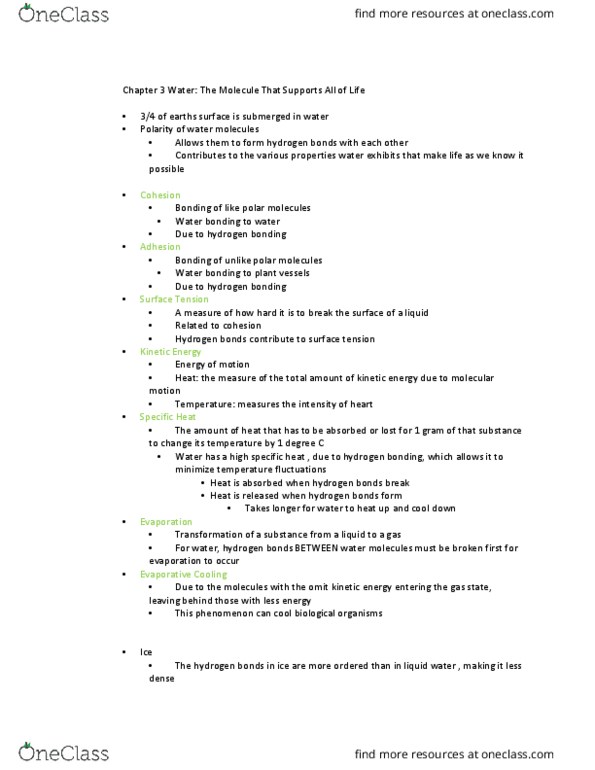 BSC 2010C Lecture Notes - Lecture 6: Surface Tension, Heat Capacity thumbnail