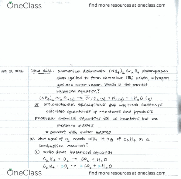 CHEM 1A Lecture Notes - Lecture 5: Molar Mass, Chromate And Dichromate, Stoichiometry thumbnail