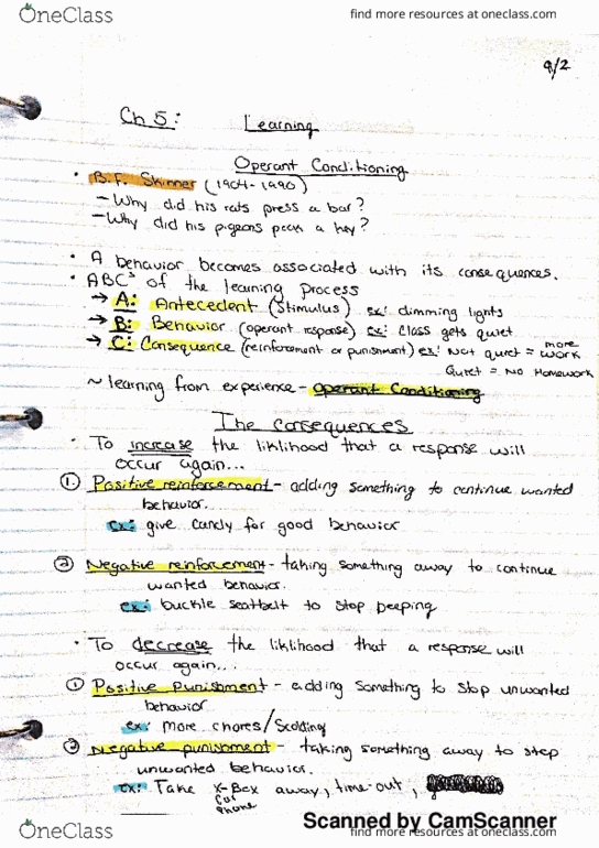 PSYCH 100 Lecture 6: Psych Ch.5 part 1 Operant Conditioning thumbnail