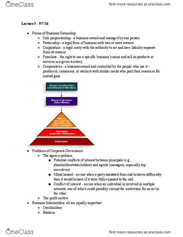 AEM 2200 Lecture Notes - Lecture 3: Sole Proprietorship, Moral Hazard, Profit Motive thumbnail