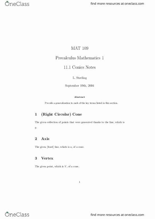 MAT 109 Lecture Notes - Lecture 21: Precalculus, Ator, Hyperbola thumbnail