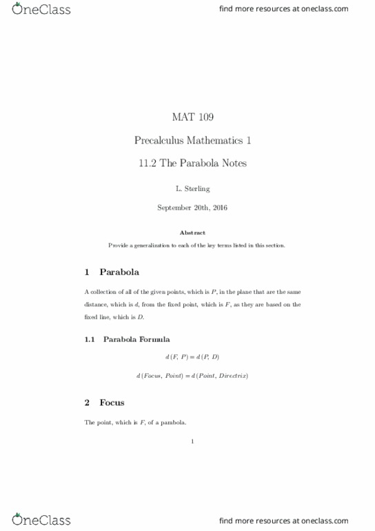 MAT 109 Lecture Notes - Lecture 22: Precalculus, Joule, Paraboloid thumbnail