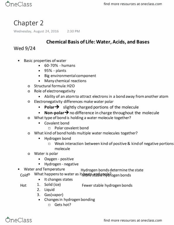 BIOL 2051 Lecture Notes - Lecture 2: Covalent Bond, Ionic Bonding, Chemical Polarity thumbnail