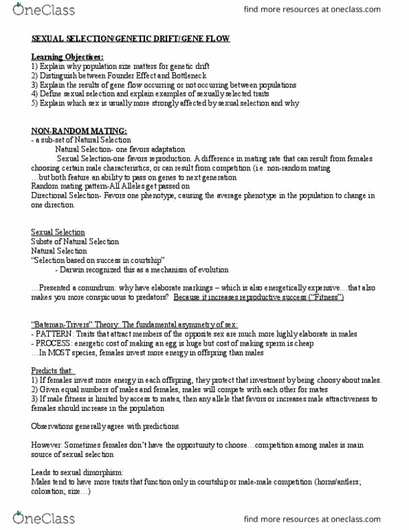 BIOL 150 Lecture Notes - Lecture 17: Genetic Drift, Panmixia, Gene Flow thumbnail