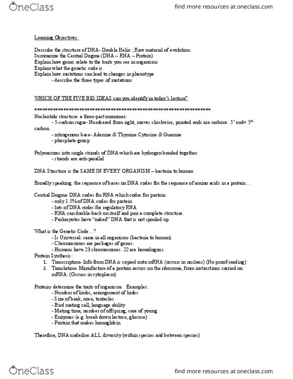 BIOL 150 Lecture Notes - Lecture 8: Mating Call, Nitrogenous Base, Cytosine thumbnail