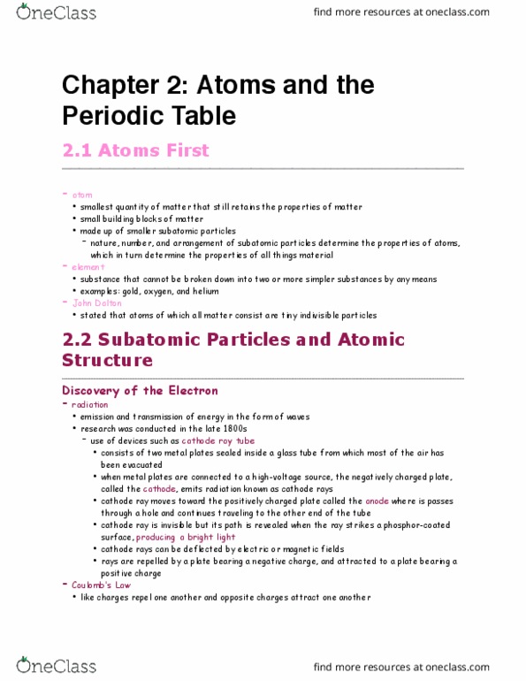 CHEM 1111 Chapter 2: Ch 2 -- Atoms and the Periodic Table thumbnail