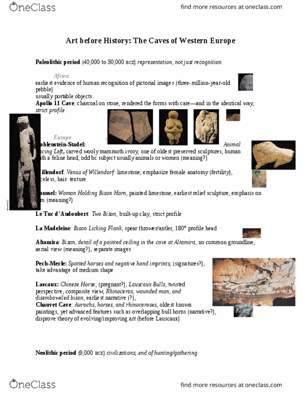 CAS AH 111 Lecture Notes - Lecture 1: Apollo 11 Cave, Chauvet Cave, Woolly Mammoth thumbnail