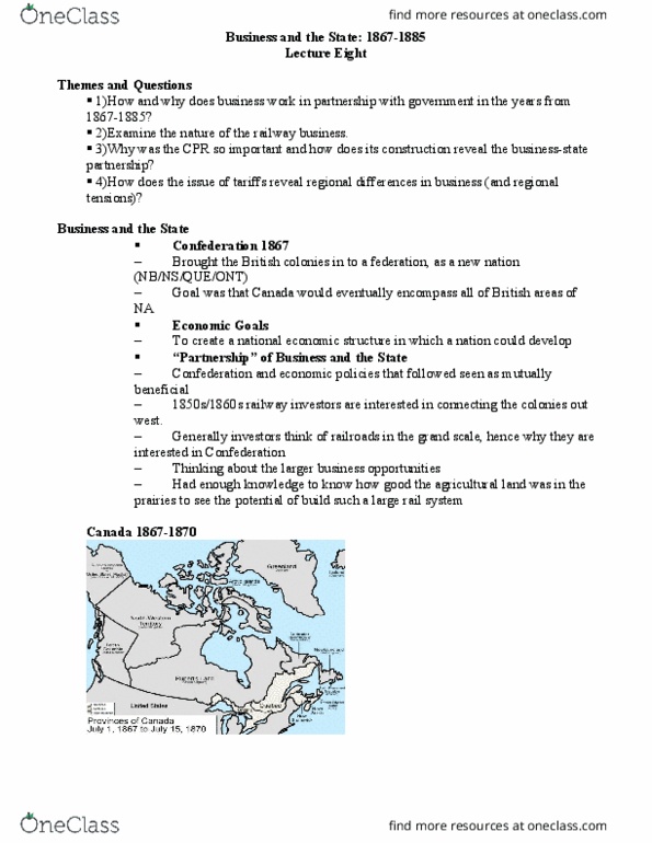 HIST113 Lecture Notes - Lecture 8: Sandford Fleming, Canadian Pacific Railway, Payola thumbnail