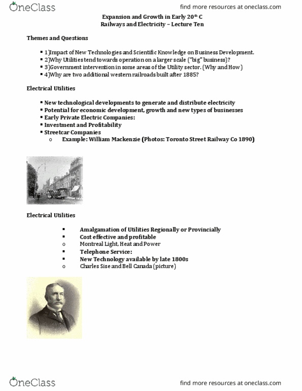HIST113 Lecture Notes - Lecture 10: Toronto Street Railway, Hydro Tasmania, Bell Canada thumbnail
