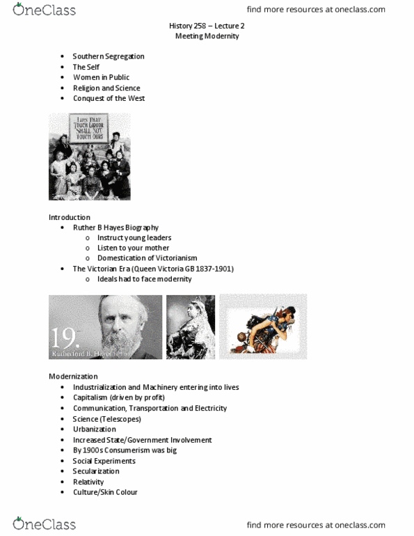 HIST258 Lecture Notes - Lecture 2: Elizabeth Cady Stanton, Lynching Of Sam Hose, Consumerism thumbnail