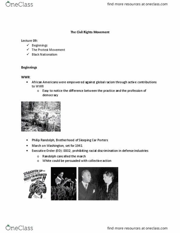 HIST258 Lecture Notes - Lecture 9: Southern Christian Leadership Conference, Montgomery Bus Boycott, Double V Campaign thumbnail