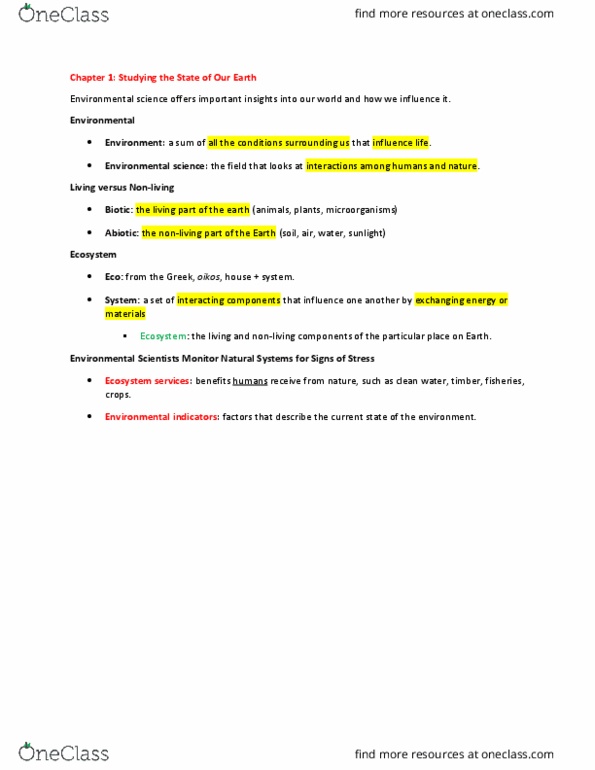 EVR 1001 Lecture Notes - Lecture 1: Ecosystem Diversity, Resource Consumption, Ecosystem Services thumbnail