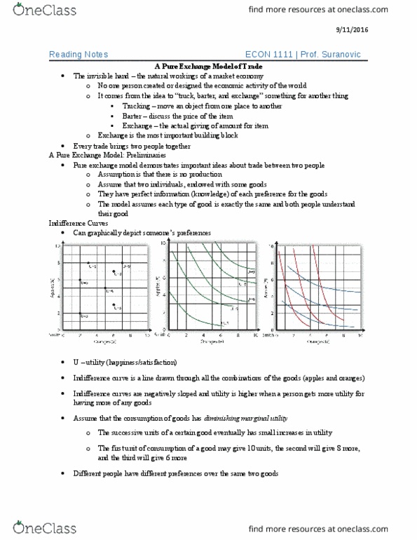ECON 1011 Chapter Notes - Chapter 4: Edgeworth Box, Marginal Utility, Indifference Curve thumbnail