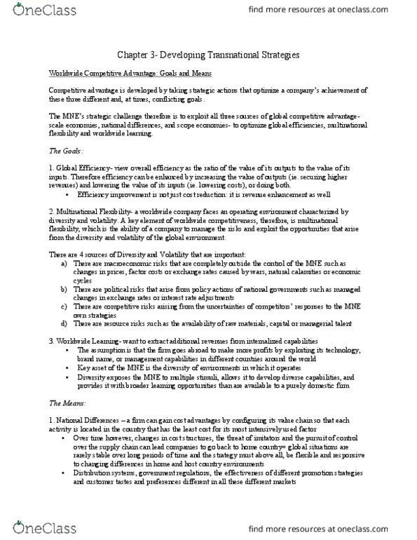 BU491 Chapter Notes - Chapter 3: Competitive Advantage thumbnail