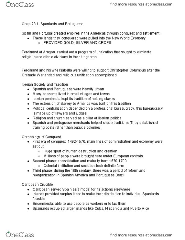 HST 198 Chapter Notes - Chapter 23.1: Encomienda thumbnail