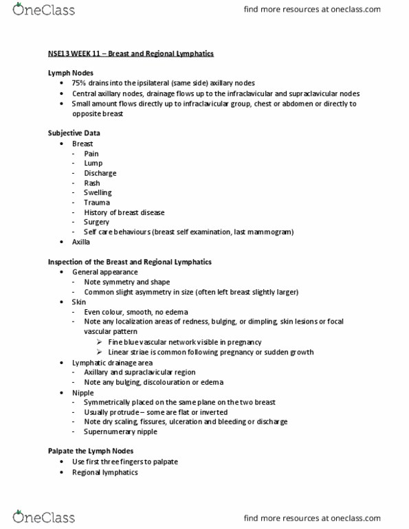 NSE 13A/B Lecture Notes - Lecture 11: Supernumerary Nipple, Axillary Lymph Nodes, Axilla thumbnail