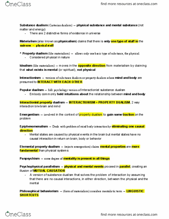 PSYC 321 Chapter Notes - Chapter 1: Property Dualism, Emergentism, Psychophysical Parallelism thumbnail