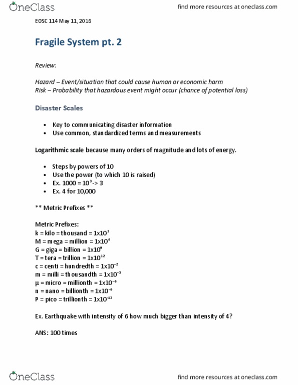 EOSC 114 Lecture Notes - Lecture 2: Torino Scale, Exponential Growth, Doubling Time thumbnail